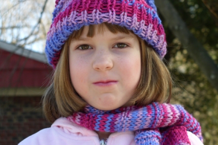 closeup of Diana in hat and scarf