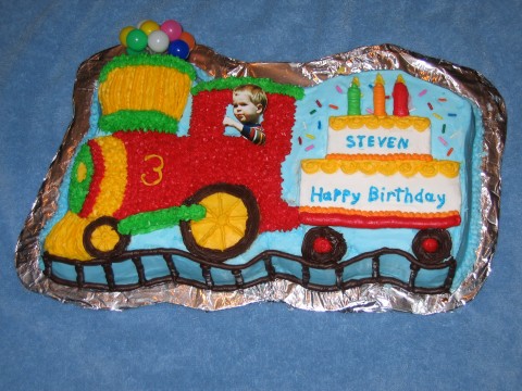 Grandma's train Cake with Steven as engineer